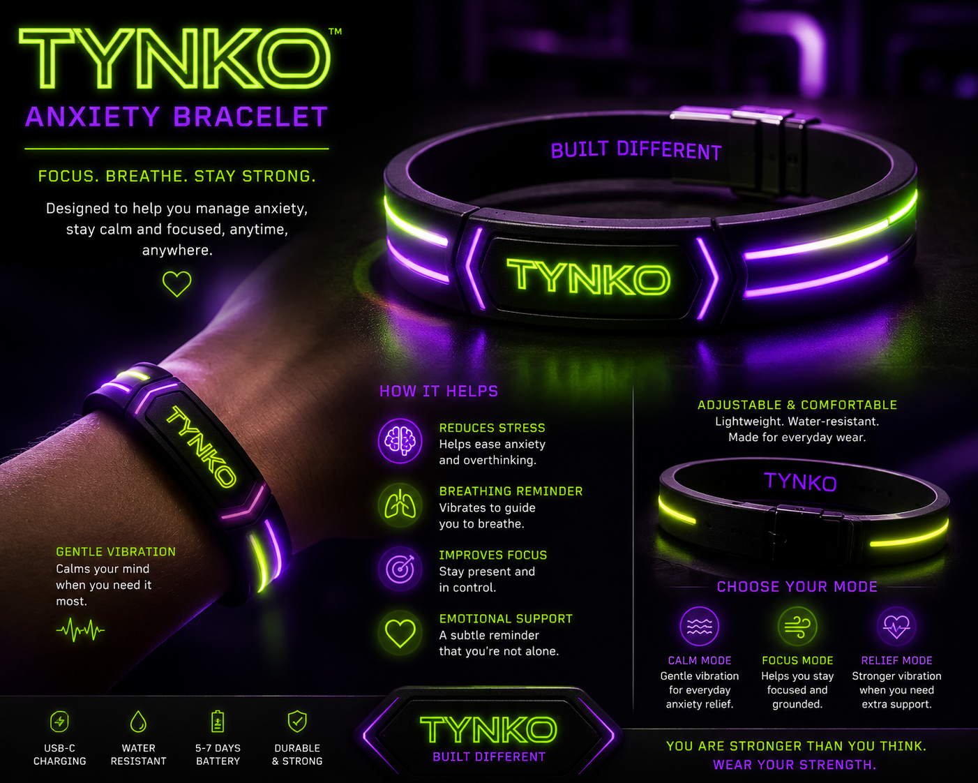 tynko anxiety bracelet with neon lighting